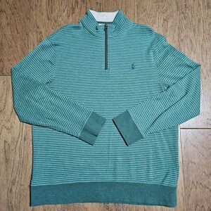 Polo Ralph Lauren Men's Large Performance Knit Green Striped 1/4 Zip Sweater
